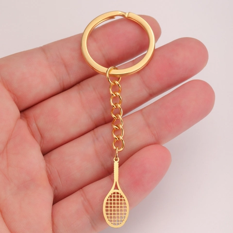 Minimalist Edelstahl Hohl Tennisschläger Schlüsselanhänger Sportliebhaber Gold Silber Metall Schlüsselring Schmuck Geschenk