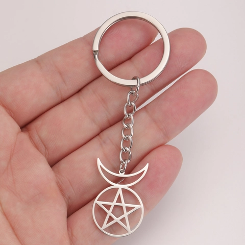 Edelstahl Pentagramm Mond Schlüsselanhänger Wicca Pagan Mystisches Symbol Schlüsselring Für Herren Damen Autozubehör Geschenk