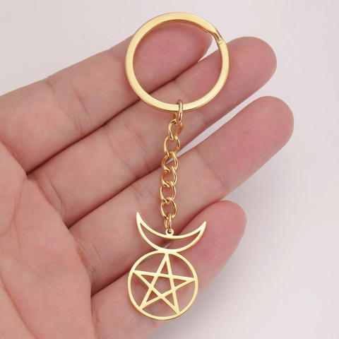 Edelstahl Pentagramm Mond Schlüsselanhänger Wicca Pagan Mystisches Symbol Schlüsselring Für Herren Damen Autozubehör Geschenk