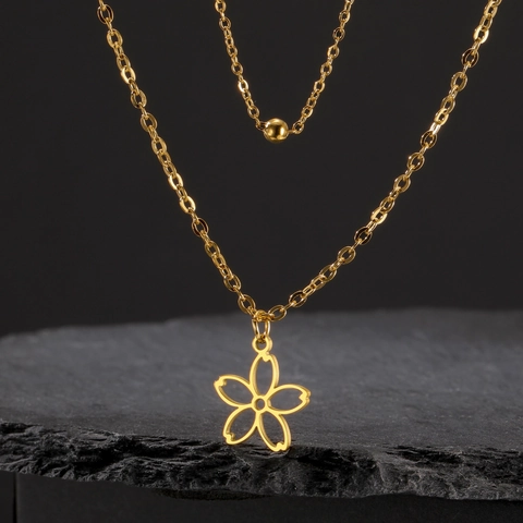 Μινιμαλιστικό Διπλό Στρώμα Ανοξείδωτο Ατσάλι Κολιέ με Μενταγιόν Άνθη Κερασιάς για Γυναίκες Sakura Λουλούδι Choker Κοσμήματα Δώρο
