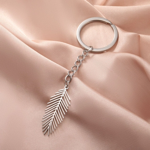 Minimalistisch Edelstahl Hohl Blatt Feder Anhänger Schlüsselanhänger Für Damen Herren Trendig Geometrisch Metall Auto Schlüsselring