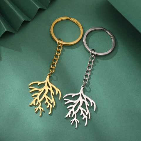 Minimalistischer Edelstahl Korallenzweig Schlüsselanhänger Personalisierter Baumwurzel Schlüsselring Für Taschenschmuck Geschenk