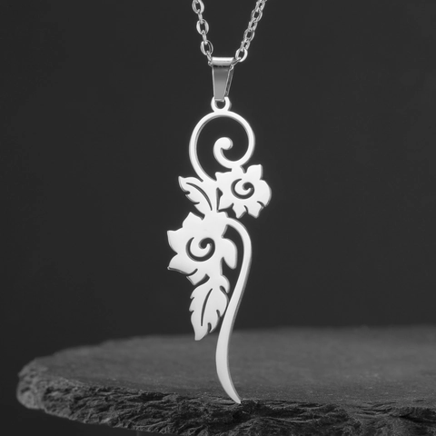 Collar Minimalista de Acero Inoxidable Con Colgante de Flor y Hoja Hueca Cadena Larga Geométrica Joyería de Moda Regalo