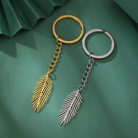 Minimalistisch Edelstahl Hohl Blatt Feder Anhänger Schlüsselanhänger Für Damen Herren Trendig Geometrisch Metall Auto Schlüsselring