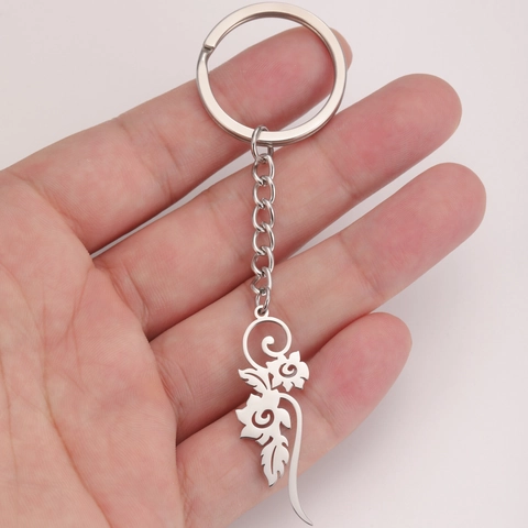 Portachiavi in Acciaio Inossidabile con Pendente a Fiore Traforato Artistico per Donna Elegante Motivo a Volute Botaniche Portachiavi