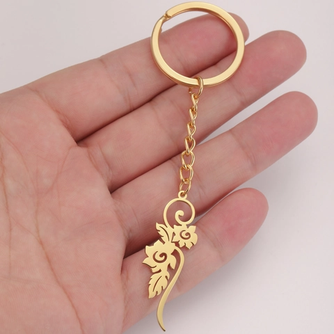 Portachiavi in Acciaio Inossidabile con Pendente a Fiore Traforato Artistico per Donna Elegante Motivo a Volute Botaniche Portachiavi