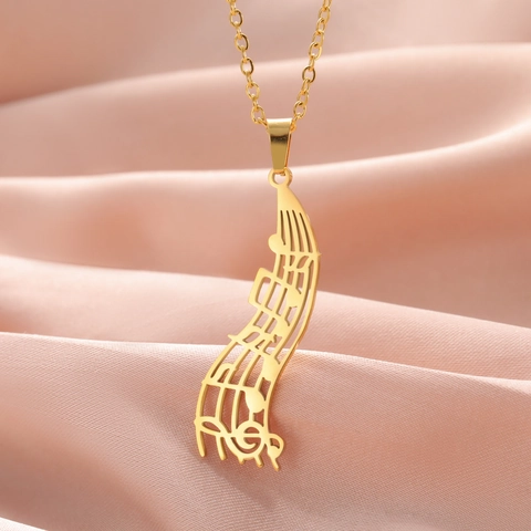 Stainless Steel Musical Note Staff Pendant Necklace For Men Women Hollow Music Note Jewelry Artistic Gift Fashion Neck Jewelry