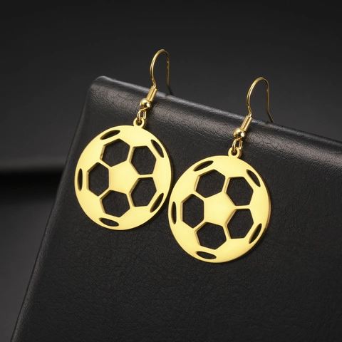 Stainless Steel Soccer Ball Dangle Earrings For Women Teens Football Fans Sports Theme Hollow Out Jewelry Gift