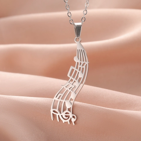 Stainless Steel Musical Note Staff Pendant Necklace For Men Women Hollow Music Note Jewelry Artistic Gift Fashion Neck Jewelry