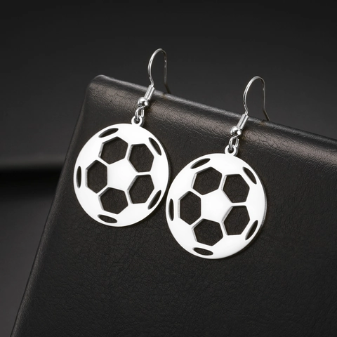 Stainless Steel Soccer Ball Dangle Earrings For Women Teens Football Fans Sports Theme Hollow Out Jewelry Gift