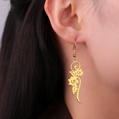 Bohemian Stainless Steel Hollow Flower Leaf Drip Earrings For Women Fashion Jewelry Gold Silver Ear Hook Hoop Earrings