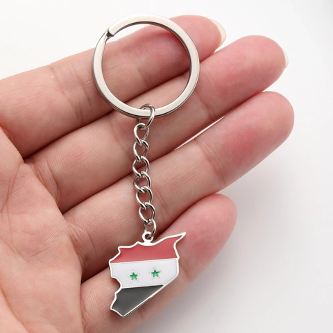 Llavero de Mapa de Siria de Acero Inoxidable Bandera Nacional Recuerdo Patriótico para Mujeres Hombres Esmalte Duradero Regalo de Mapa