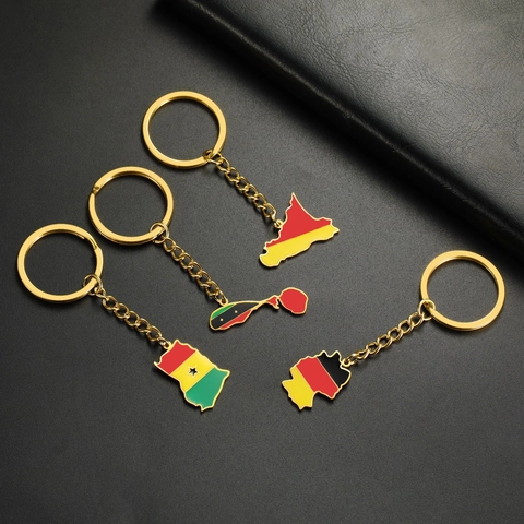 National Flag Map Keychain Titanium Steel Drip Oil Germany Ghana Sicily Saint Kitts Map Pendant Key Ring Souvenir Jewelry For Unisex