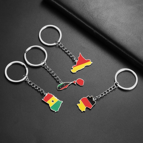 National Flag Map Keychain Titanium Steel Drip Oil Germany Ghana Sicily Saint Kitts Map Pendant Key Ring Souvenir Jewelry For Unisex