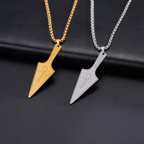 Punk Wolf Head Egyptian Ankh Cross Arrow Pendant Necklace For Men Stainless Steel Viking Amulet Jewelry Gold Silver Tone Box Chain