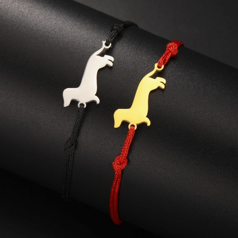 Stainless Steel Dachshund Dog Pendant Bracelet Gold Silver Color Adjustable Box Chain Layered Hand Jewelry For Women Men