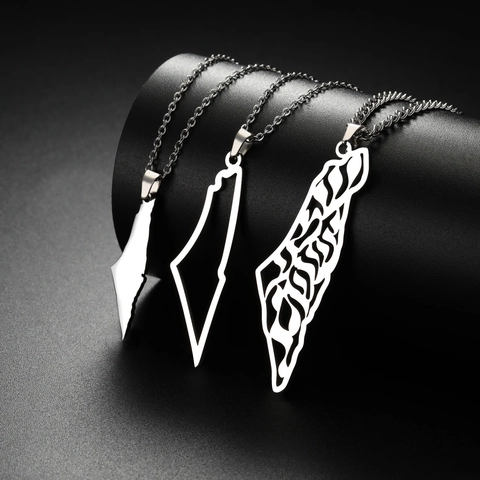 Collana con Pendente Mappa Israele Palestina in Acciaio Inossidabile Oro Argento Geometrico Cavo Gioielli Regalo per Unisex Uomo Donna