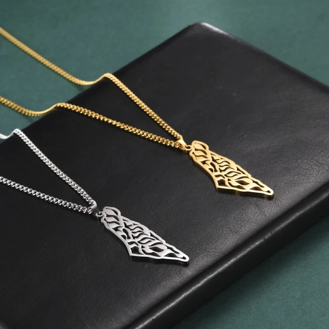 Collar con Colgante de Mapa de Israel Palestina de Acero Inoxidable Oro Plata Geométrico Hueco Joyería Regalo para Unisex Mujeres Hombres