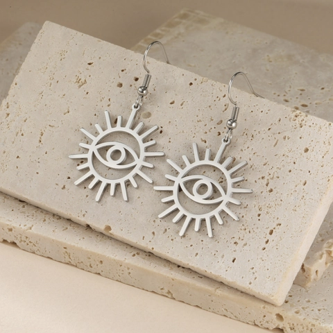 Pendientes Colgantes de Sol Ojo Turco de Acero Inoxidable Hueco Estilo Bohemio Bruja Joyería Regalo Mujer Niñas Color Oro Plata