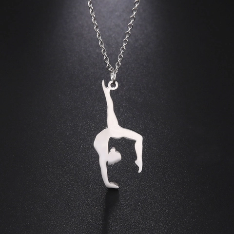 Artistic Gymnastics Silhouette Pendant Necklace For Women Stainless Steel Sporty Yoga Athlete Pose Jewelry Gift
