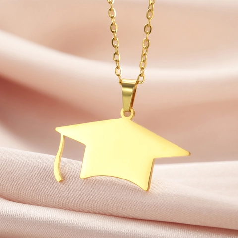 Stainless Steel Graduation Cap Pendant Necklace Double Layer Snake Paperclip Chain Gold Silver Plated Jewelry Gift Graduation