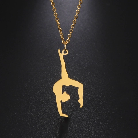 Artistic Gymnastics Silhouette Pendant Necklace For Women Stainless Steel Sporty Yoga Athlete Pose Jewelry Gift