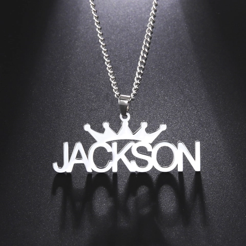 Stainless Steel Crown Name Necklace For Women Cool Grunge Letter Pendant Necklace Gold Silver Party Jewelry Gift