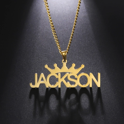 Stainless Steel Crown Name Necklace For Women Cool Grunge Letter Pendant Necklace Gold Silver Party Jewelry Gift