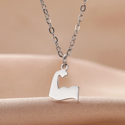 Minimalist Stainless Steel Muscle Arm Bicep Pendant Necklace For Men Women Fitness Gym Sporty Jewelry Power Lifting Gift