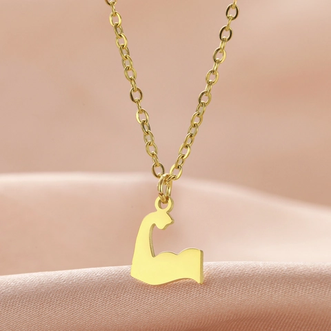 Minimalist Stainless Steel Muscle Arm Bicep Pendant Necklace For Men Women Fitness Gym Sporty Jewelry Power Lifting Gift