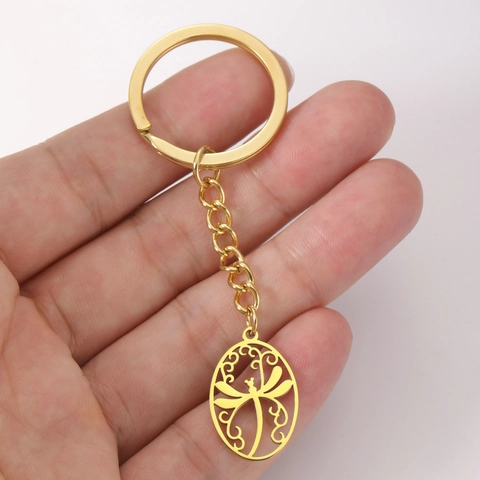 Portachiavi con Pendente a Forma di Libellula Traforata in Acciaio Inossidabile per Uomo Donna Portachiavi Vintage con Motivo a Voluta