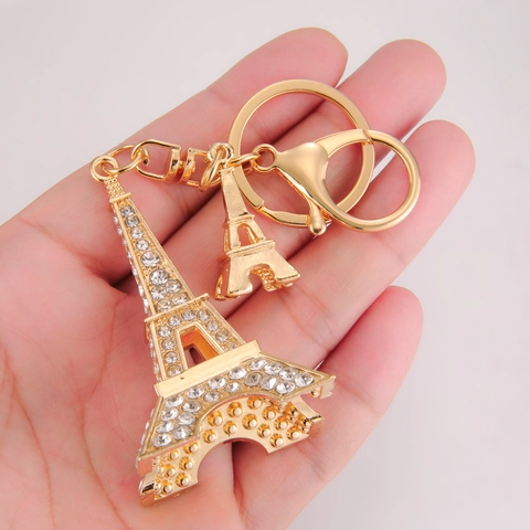Luxe Gouden Eiffeltoren Sleutelhanger Met Strass Ingelegd Metaal Parijs Souvenir Sleutelring Voor Dames Heren Auto Accessoires Cadeau
