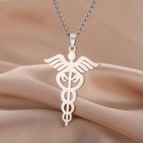 304 Stainless Steel Medical Caduceus Pendant Necklace Hip Hop Style Jewelry Gift For Doctors Nurses Men Women Cool