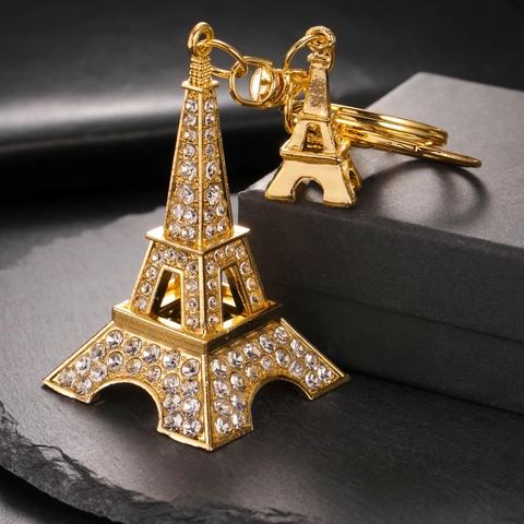 Luxe Gouden Eiffeltoren Sleutelhanger Met Strass Ingelegd Metaal Parijs Souvenir Sleutelring Voor Dames Heren Auto Accessoires Cadeau