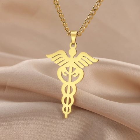 304 Stainless Steel Medical Caduceus Pendant Necklace Hip Hop Style Jewelry Gift For Doctors Nurses Men Women Cool