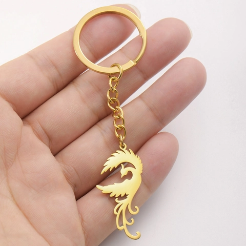 Roestvrij Staal Feniks Hanger Sleutelhanger Met Schakelketting Opengewerkte Vogel Vorm Sleutelring Unisex Hip Hop Mode Accessoires Cadeau