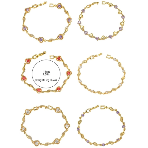 Elegant Gold Plated Copper Flower Heart Bracelet For Women Korean Style Purple Red White Zircon Inlaid Fashion Jewelry Dating Gift