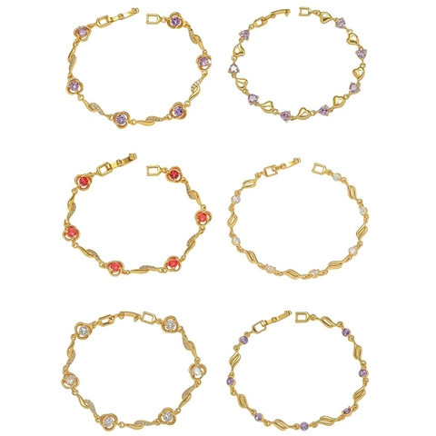 Elegant Copper Gold Plated Rhinestone Link Chain Bracelet For Women Sweet Flower Heart Shape Sparkly Charm Adjustable Bracelet Jewelry Gift