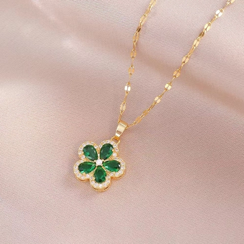 Elegante Collana Con Ciondolo A Fiore In Zircone Acciaio Inossidabile Stile Foresta Dolce Catena Di Clavicola Per Donna