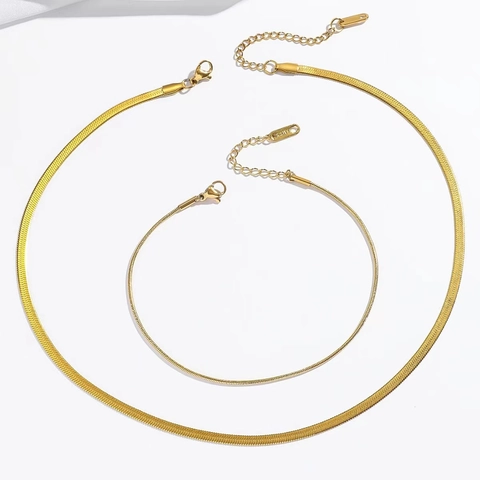 Minimalist Stainless Steel Flat Herringbone Snake Chain Necklace Gold Plated Choker Neckwear Fashion Jewelry Gift For Women