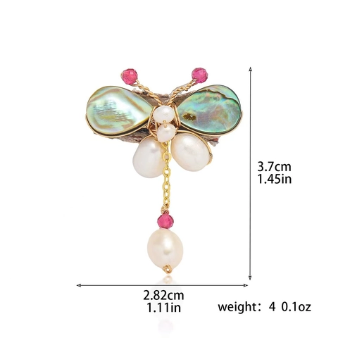 Broche de Mariposa Hecho a Mano Joyería Con Perla de Agua Dulce Natural Alas de Concha Iridiscentes Alambre de Cobre Dorado Envuelto Pin Para Mujer Regalo