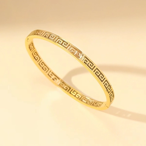 Vintage Stainless Steel Bangle Bracelet For Women Gold Silver Plated Meander Greek Key Pattern Twisted Rope Fashion Jewelry