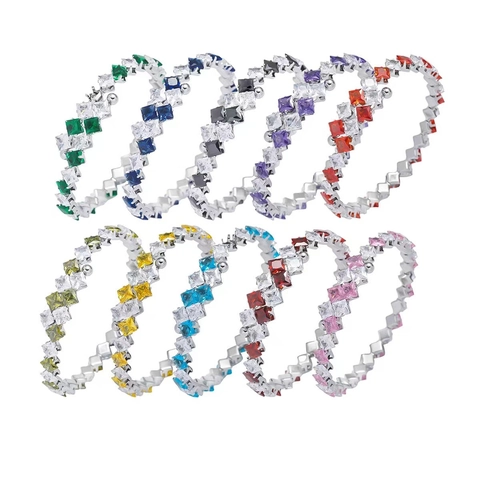 Women Fashion Stainless Steel Square Cut Multicolor Rhinestone Bangle Pave Open Cuff Bracelet Commute Jewelry Party Gift