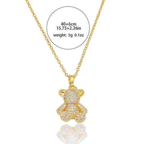 Collana con Pendente a Orso in Zirconia Pavé Lusso Catena a Croce in Acciaio Inossidabile per Donna Oro Argento Gioielli