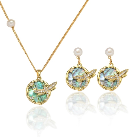Französisch Vintage Libelle Abalone Muschel Anhänger Halskette Ohrringe Mit Süßwasserperle Für Damen Titanstahl Schmuck