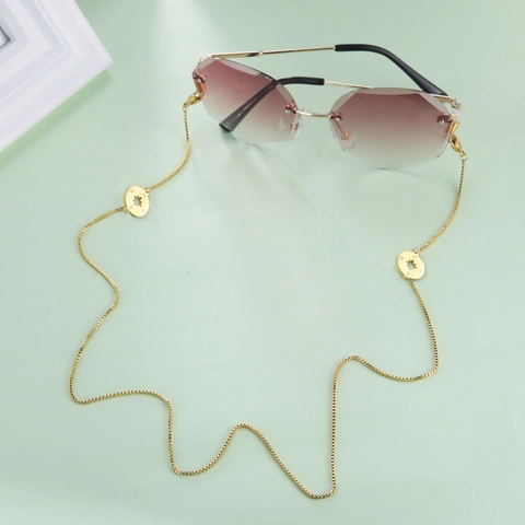 304 Edelstahl Brillenkette Mit Kompass Stern Anhänger Box-Kette Brillenhalter Kordel Maskenkette Für Damen Schmuck