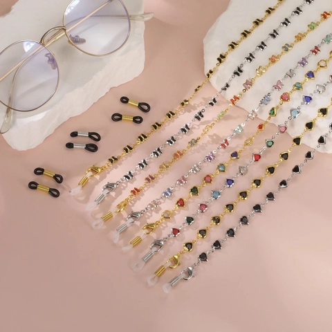 Cadena de Gafas de Sol de Acero Inoxidable para Mujer Corazón de Colores Mariposa Correa de Gafas Joyería de Moda Regalo
