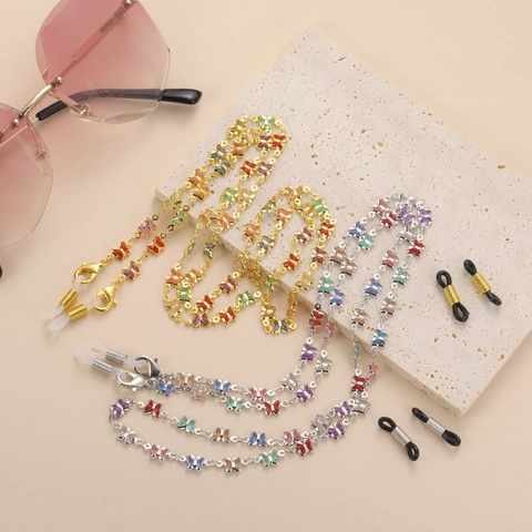 Cadena de Gafas de Sol de Acero Inoxidable para Mujer Corazón de Colores Mariposa Correa de Gafas Joyería de Moda Regalo