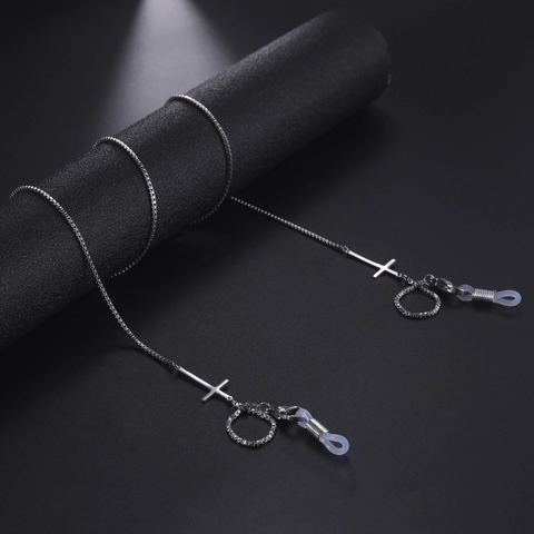 Cadena de Gafas con Colgante de Cruz de Acero Inoxidable para Mujer Hombre Cordón de Mascarilla Correa de Cuello Joyería