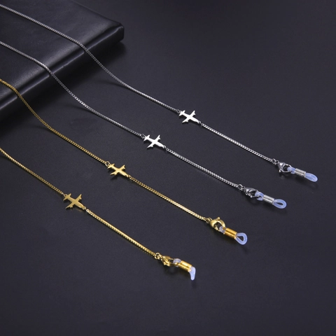 304 Roestvrij Staal Box Ketting Brillenketting Met Vliegtuig Hanger Mode Maskerkoord Antislip Brillenhouder Voor Vrouwen